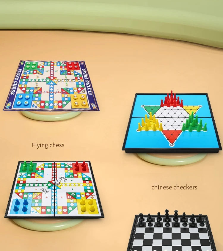 Mesa de juego de mesa magnética 9 en 1, alfombra grande, ajedrez volador/damas/ajedrez/serpiente/Backgammon/cuádruple/Tic-Tac-Toe, Fiesta en casa