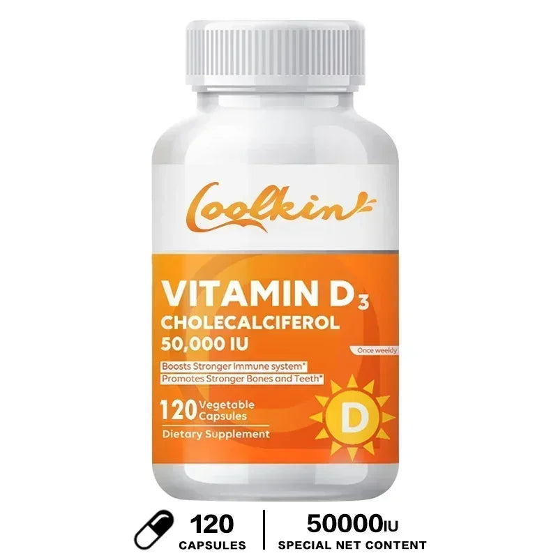 Vitamina D3 50000IU: salud muscular, huesos fuertes y salud del sistema nervioso, apoyo a la inmune