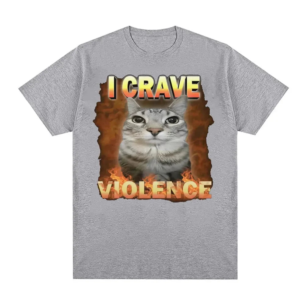 Camisetas I Crave Violence Funny Cat Meme para hombres y mujeres, moda Harajuku, camiseta bonita de alta calidad, camisetas puras de gran tamaño