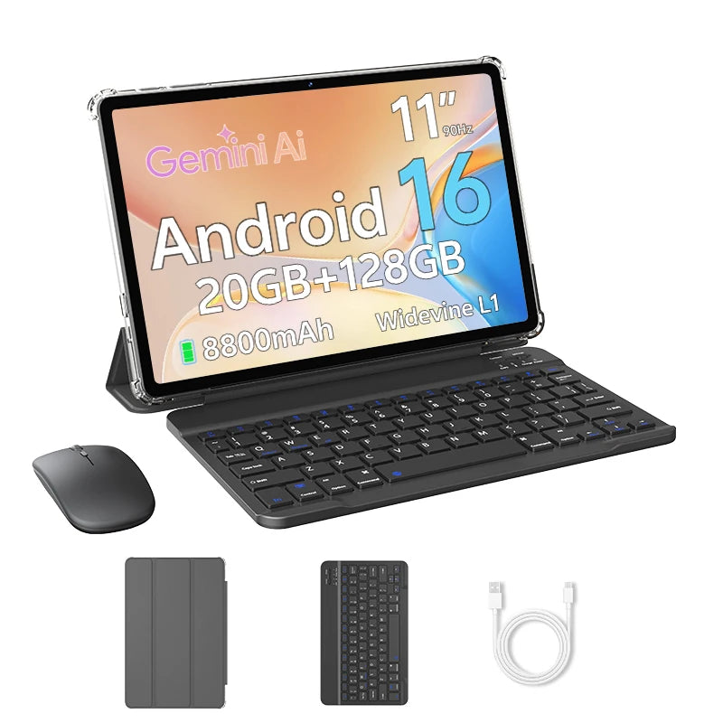 Tableta SVITOO Android 16 2025 de 11 pulgadas, 1280 x 800 HD IPS, procesador Octa-Core, 16 GB de RAM, 128 GB de ROM, expandible de 1 TB, batería 8800 mAh, WiFi 5, Bluetooth 5.0, GPS, Widevine L1, teclado, ratón y funda