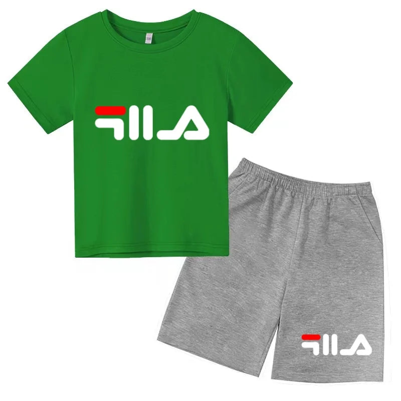 Ropa con letras para niños, camiseta de manga corta y pantalones cortos, ropa de verano fresca y encantadora, conjunto deportivo informal para niños y niñas de 3 a 12 años