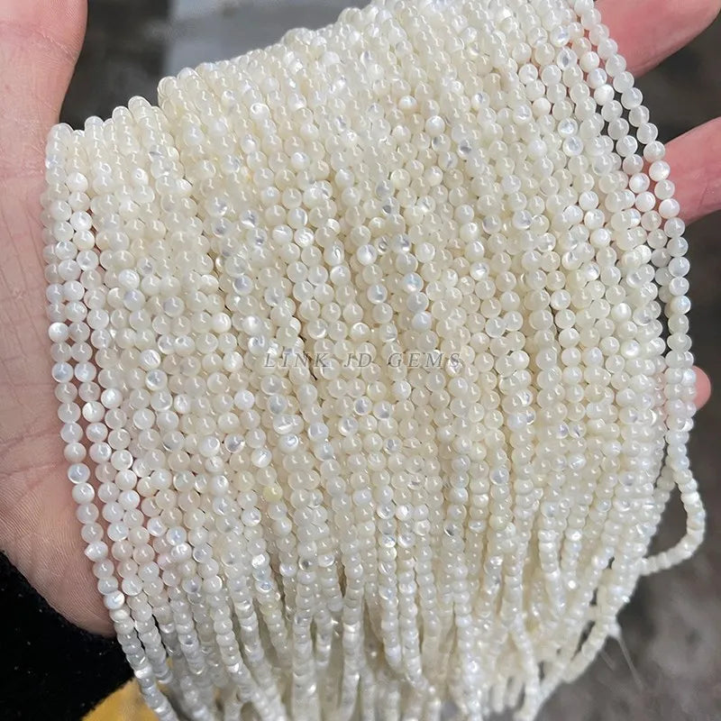 Cuentas de concha de nácar blanco Natural de 2, 3 y 4mm, cuentas redondas espaciadoras sueltas, cuentas pequeñas para fabricación de joyería, accesorio para collar y pulsera DIY
