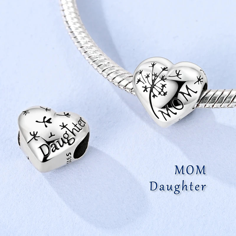Abalorio de Plata de Ley 925 con Forma de Corazón y Cielo Estrellado, Abalorio Familiar de Madre, Hija e Hermana, Compatible con Pulseras, Colgante, Joyería DIY para Mujer, Regalo