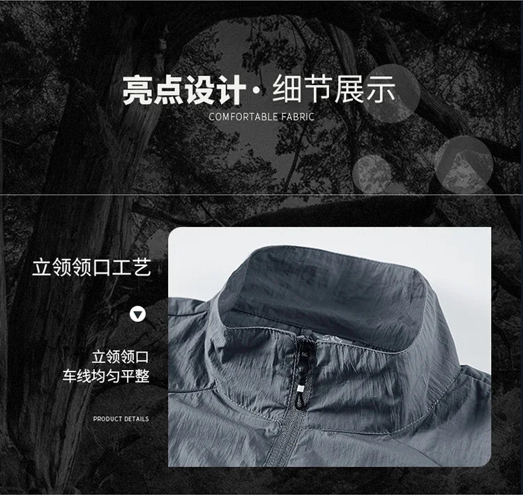 2025 Chaqueta de protección solar de verano para hombre, ultraligera, fina, agradable a la piel, transpirable, a prueba de rayos UV, abrigo protector solar de seda helada para pesca