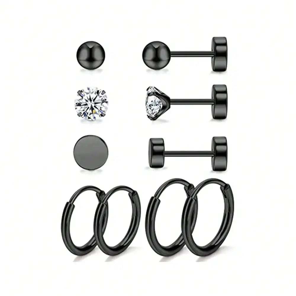 Juego de 5 pares de pendientes de acero inoxidable con circonita cúbica simples y a la moda para mujer, regalo para el día de la madre