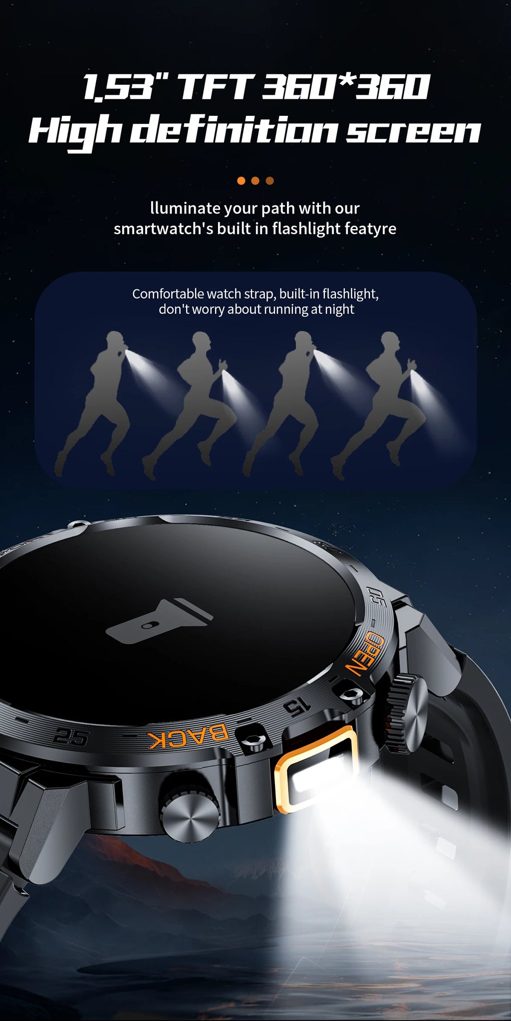 LIGE 2024 reloj inteligente para hombres 360*360 pantalla AMOLED HD relojes deportivos impermeables para Fitness linterna nueva reloj inteligente para hombres para Andrio IOS