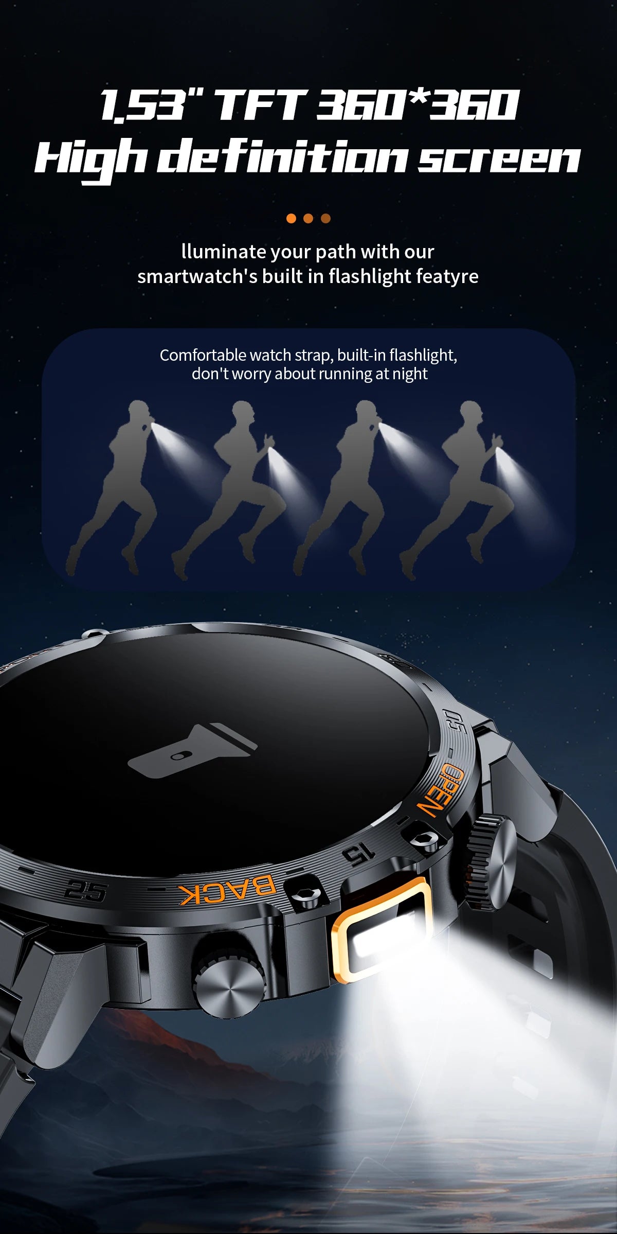 LIGE 2024 reloj inteligente para hombres 360*360 pantalla AMOLED HD relojes deportivos impermeables para Fitness linterna nueva reloj inteligente para hombres para Andrio IOS