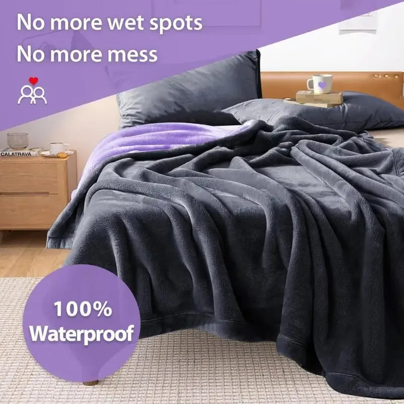 Manta impermeable de franela de doble cara para parejas, cama y mascotas |   Cubrecama cómodo y a prueba de fugas