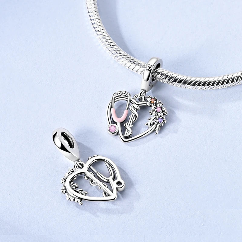Abalorio de Plata de Ley 925 con Forma de Corazón y Cielo Estrellado, Abalorio Familiar de Madre, Hija e Hermana, Compatible con Pulseras, Colgante, Joyería DIY para Mujer, Regalo