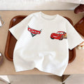 Ropa de verano con estampado de coches de dibujos animados para niños, camisetas de manga corta, ropa para niños, camiseta con cuello redondo, camisetas de disfraz para niños