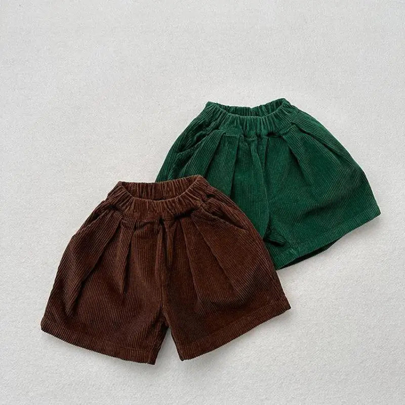 2025 otoño nuevos pantalones cortos de pana Vintage para niños pantalones cortos sueltos para niñas pantalones cortos sólidos para bebés pantalones cortos casuales para niños ropa para niños