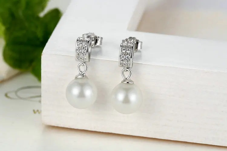 Pendientes colgantes para mujer, joyería fina con perlas, joyería de plata de ley 925, regalo para el día de la madre SCE006
