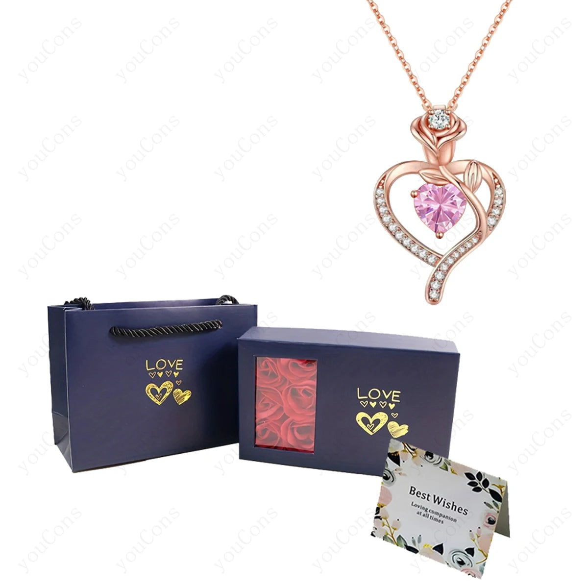 Collares con Colgante de Piedra Natalicia en Forma de Corazón con Caja de Regalo de Rosas para Mujer, Madre, Novia, San Valentín, Navidad, Cumpleaños, Nueva Joyería 2026