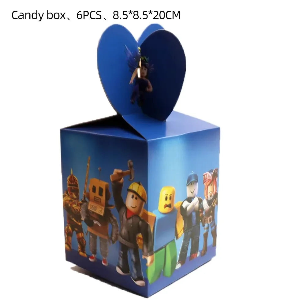 Roblox-Juego de decoración para fiesta de cumpleaños, vajilla de juego, bolsa de regalo, mantel, globo, adorno para pastel, telón de fondo, suministros para fiesta Baby Showe Roblox