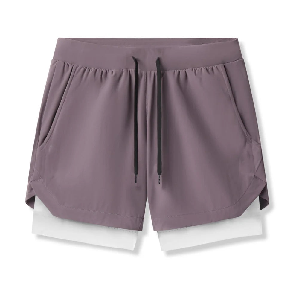2025 nuevos pantalones cortos deportivos transpirables de doble capa gimnasios Fitness culturismo entrenamiento playa de secado rápido 2 en 1 pantalones cortos para correr para hombre