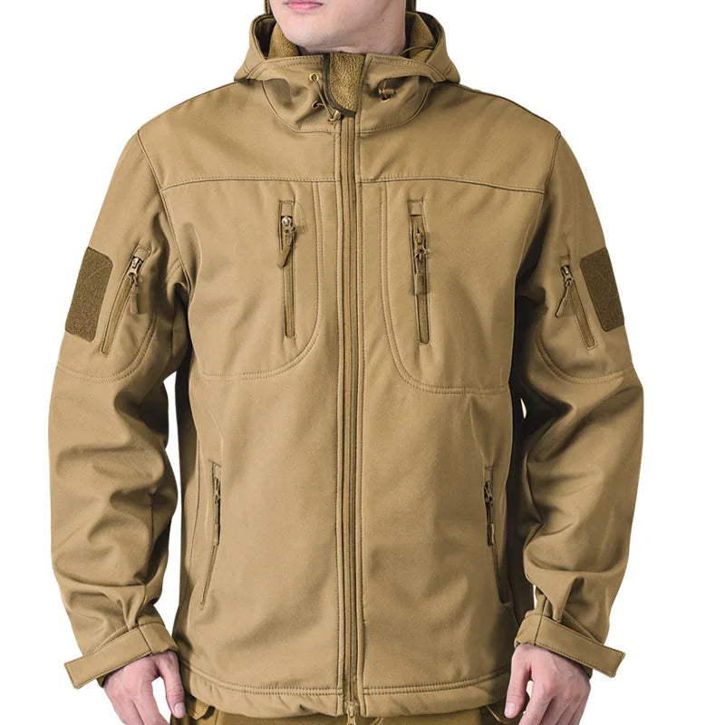 Chaqueta táctica de concha suave de piel de tiburón para hombre, abrigo con capucha de lana impermeable, ropa de caza, chaqueta de camuflaje para exteriores, invierno