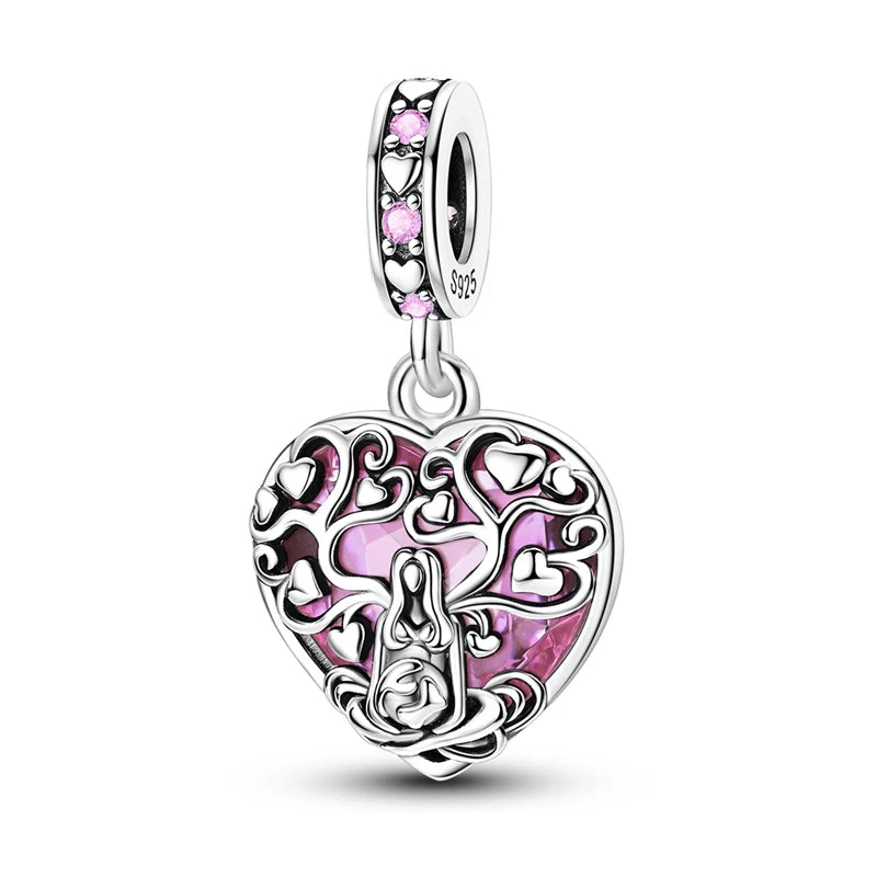 Abalorio de Plata de Ley 925 con Forma de Corazón y Cielo Estrellado, Abalorio Familiar de Madre, Hija e Hermana, Compatible con Pulseras, Colgante, Joyería DIY para Mujer, Regalo
