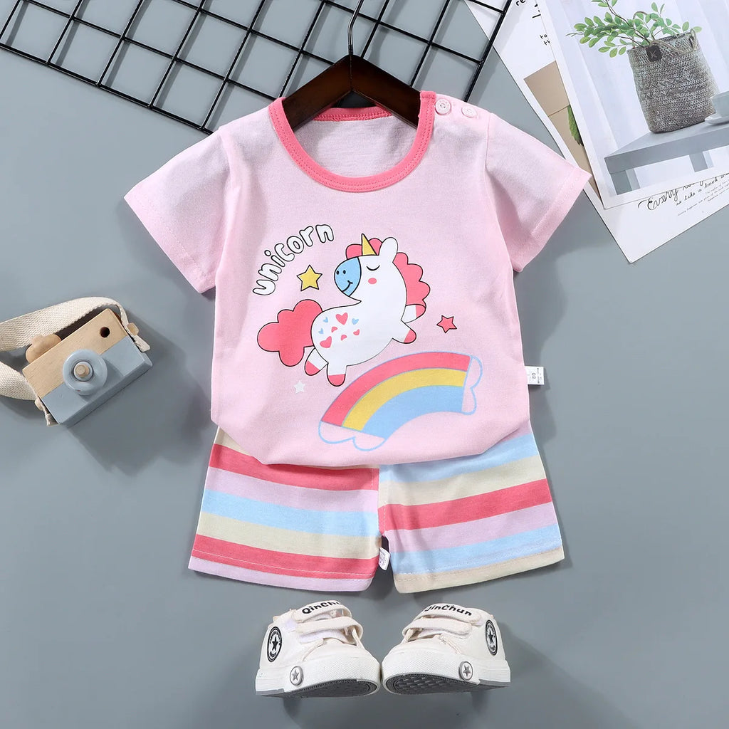 Conjuntos para niños, ropa para madres y niños, camiseta para niños y niñas, pantalones cortos, 2 uds., ropa de verano de algodón de manga corta para bebés, traje para niños pequeños