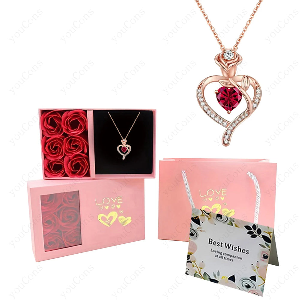 Collares con Colgante de Piedra Natalicia en Forma de Corazón con Caja de Regalo de Rosas para Mujer, Madre, Novia, San Valentín, Navidad, Cumpleaños, Nueva Joyería 2026