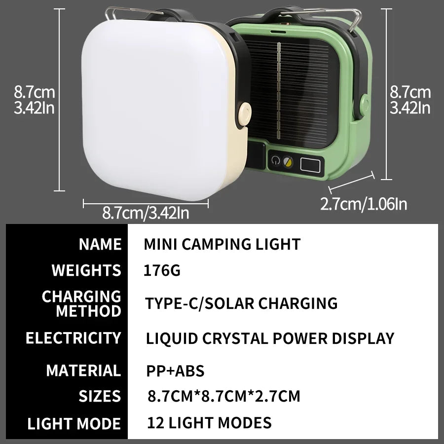 Mini reflector COB, linterna de bolsillo recargable para acampar al aire libre, luz de tienda impermeable de emergencia con pantalla Digital y gancho