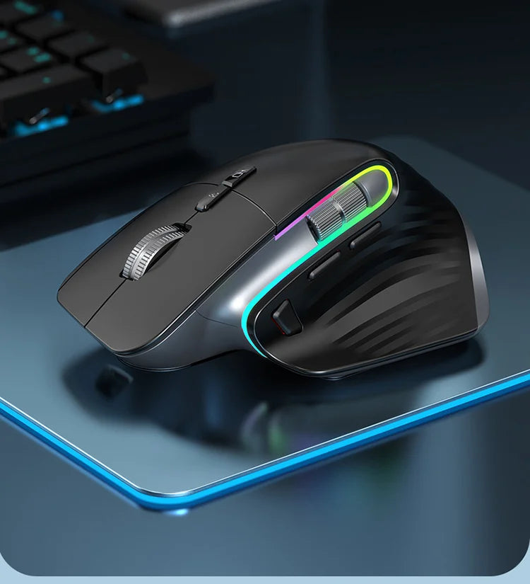 JOMAA-ratón inalámbrico para juegos de ordenador, Mouse negro de 2,4G con Bluetooth, RGB, recargable, diseño ergonómico, para oficina