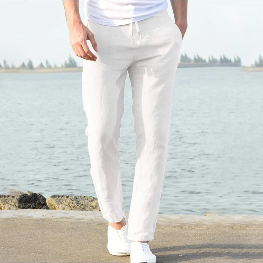 Pantalón de algodón para hombre, corte recto, ligero, transpirable, cómodo, estilo playero, color liso, pantalón deportivo
