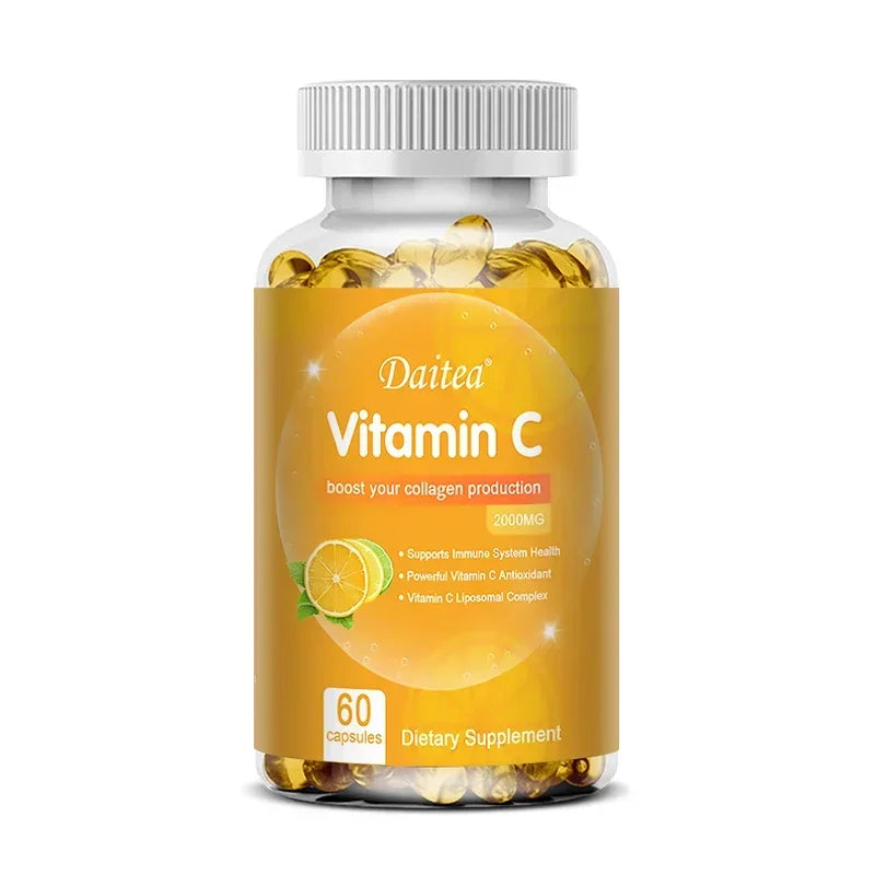 Cápsulas de vitamina C - 2000 mg, promueven la producción de colágeno, apoyan la piel y la salud inmunitaria, potente antioxidante, 120 cápsulas