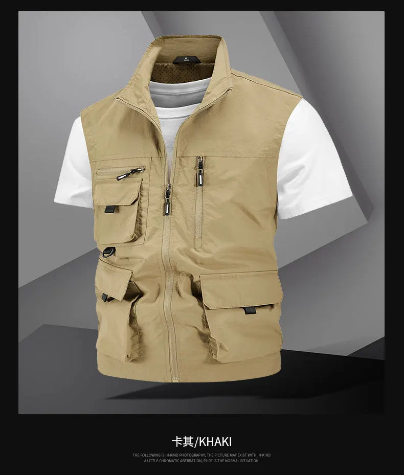 Chaqueta de caza para acampar, chaleco de trabajo para hombre, cortavientos táctico, talla grande, Golf, sin mangas, pesca, abrigo impermeable, chaleco de verano