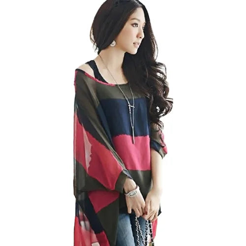 Novedad 2015 de mini vestidos casuales de gasa con estampado de flores para señoras, vestidos estilo bohemio con manga de murciélago en tallas grandes 4XL 5XL 6XL