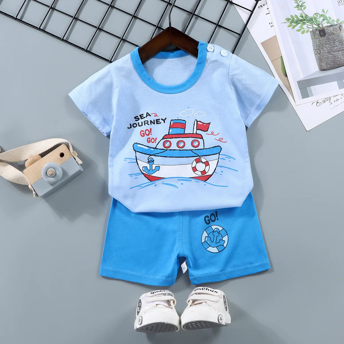 Conjuntos para niños, ropa para madres y niños, camiseta para niños y niñas, pantalones cortos, 2 uds., ropa de verano de algodón de manga corta para bebés, traje para niños pequeños