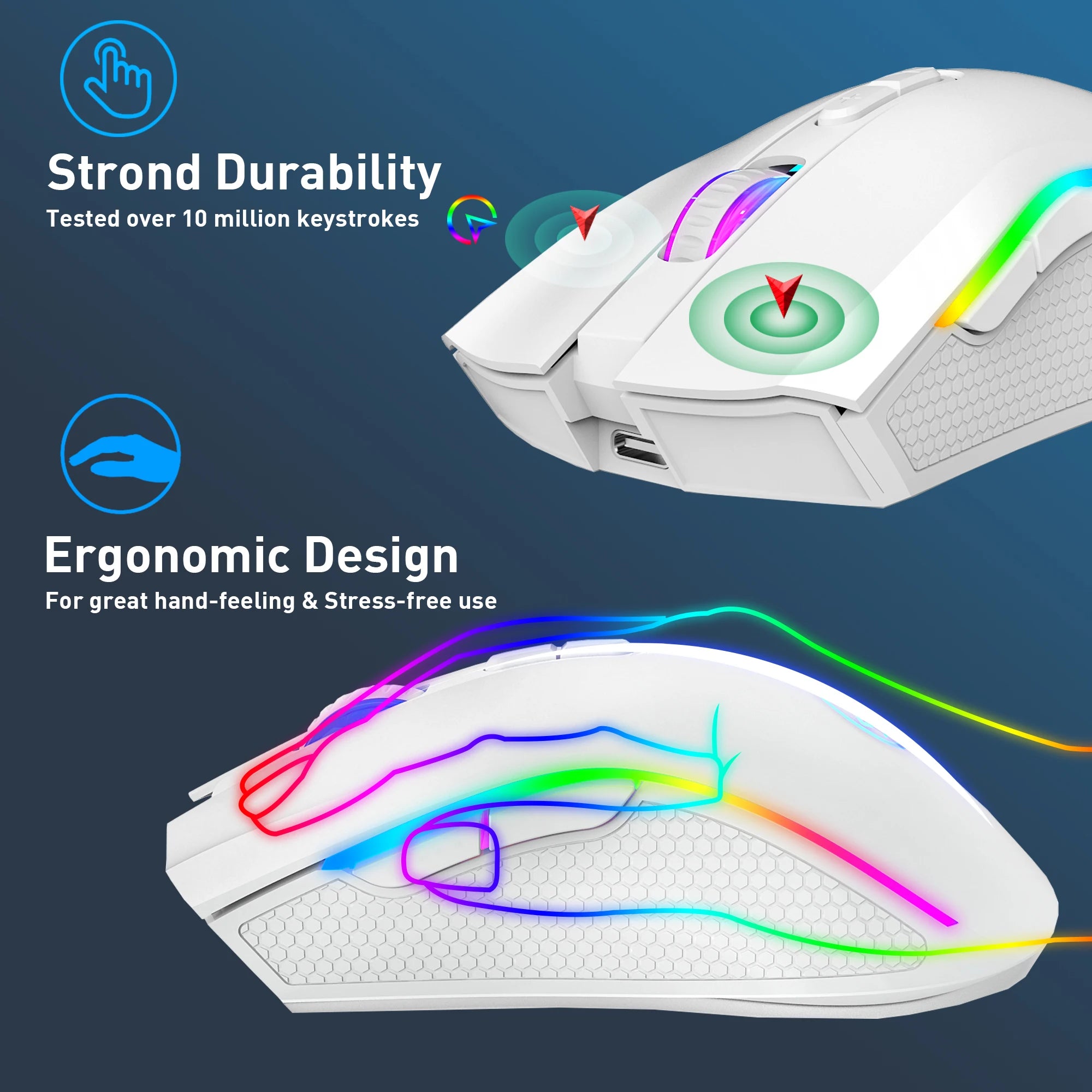 Ratón para juegos RGB inalámbrico recargable 2,4G, ratón retroiluminado ergonómico para juegos para ordenador portátil y PC
