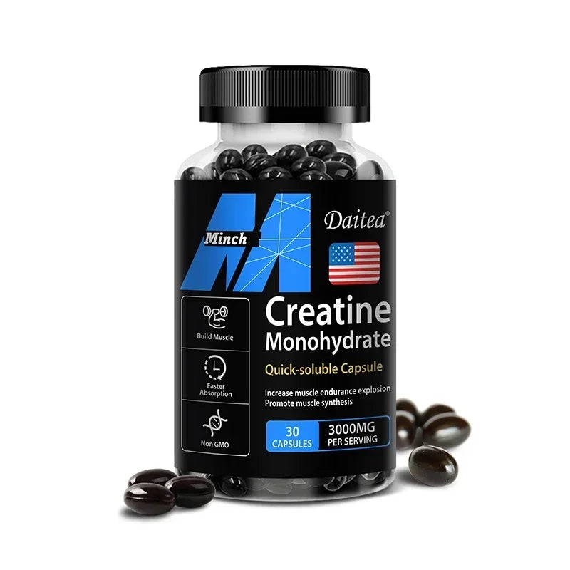 Monohidrato de creatina 3.000 mg: mejora la energía y la resistencia, aumenta la masa muscular y el rendimiento atlético, 120 cápsulas
