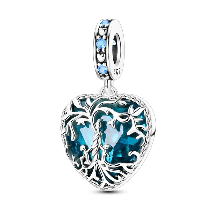 Abalorio de Plata de Ley 925 con Forma de Corazón y Cielo Estrellado, Abalorio Familiar de Madre, Hija e Hermana, Compatible con Pulseras, Colgante, Joyería DIY para Mujer, Regalo