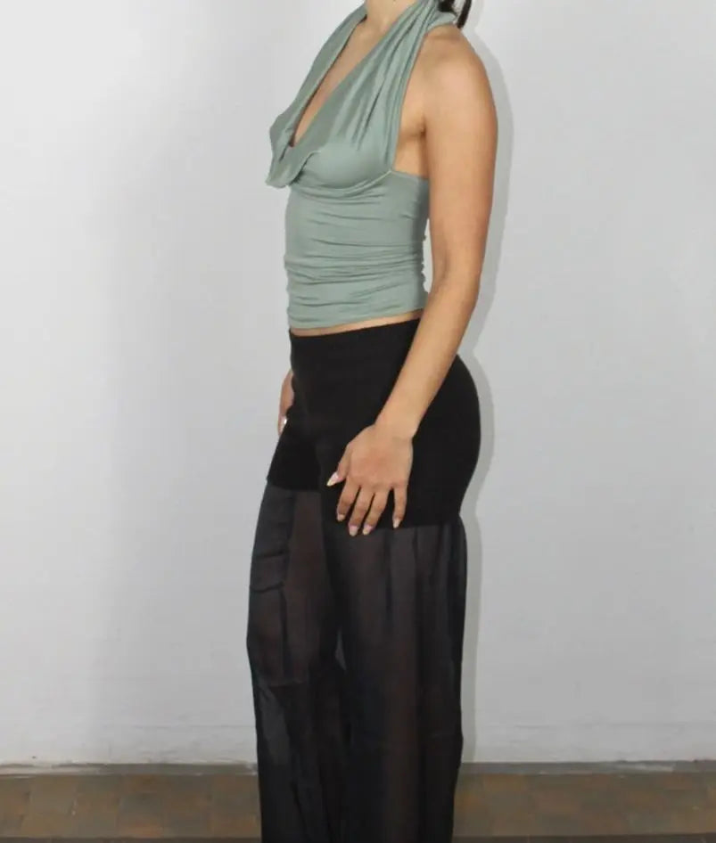 Camisetas sexis con cordones lisos para mujer, camisetas sin mangas con espalda descubierta y cuello Halter elegante, Top corto elástico Y2K para chica joven