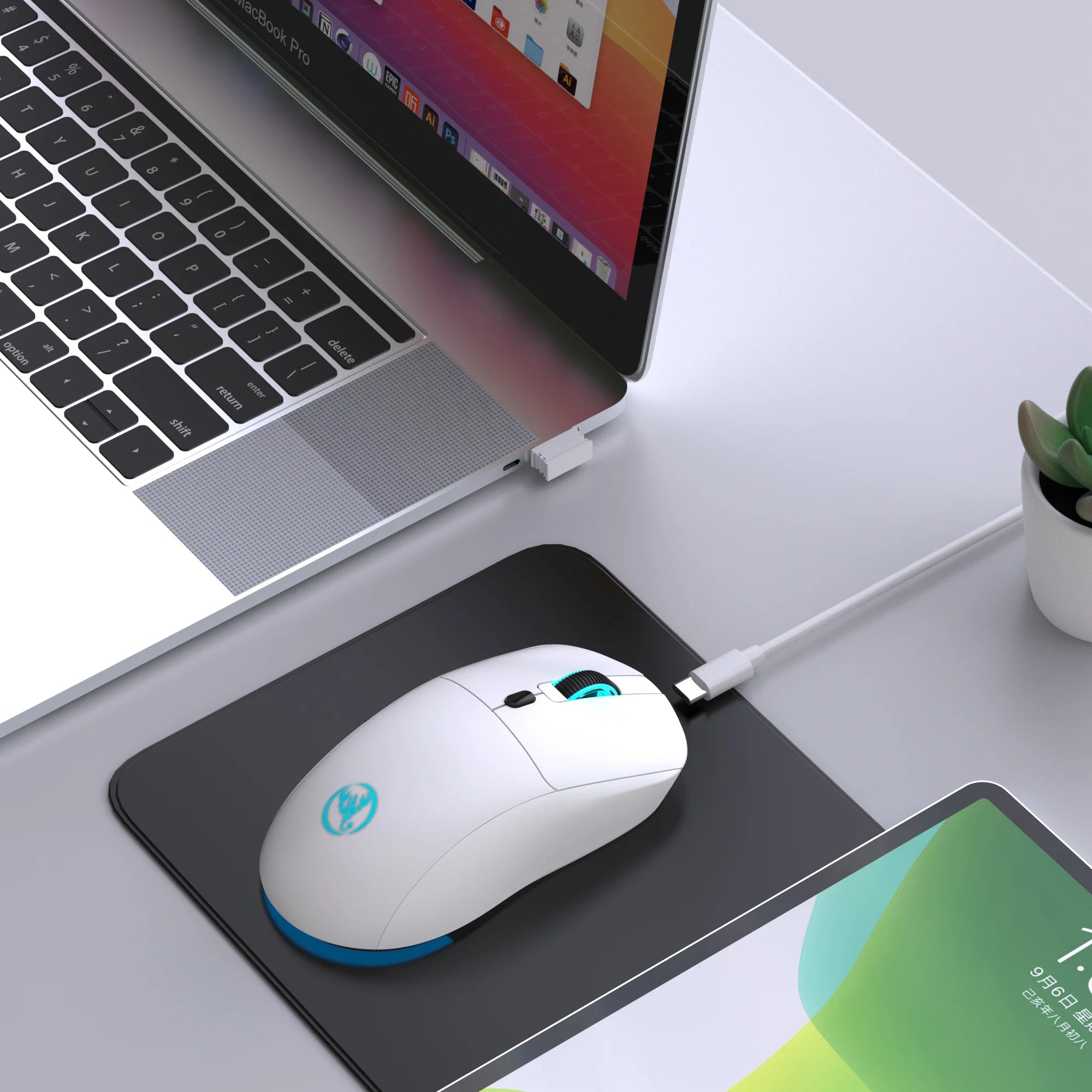 Ratón Inalámbrico Recargable de 2.4G, 650mAh, Ajustable a 3600DPI, Iluminación RGB de 7 Colores, Ergonómico y Silencioso para Oficina, Portátil, PC y Juegos