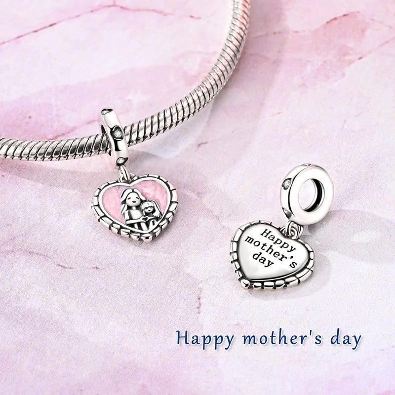 Abalorio de Plata de Ley 925 con Forma de Corazón y Cielo Estrellado, Abalorio Familiar de Madre, Hija e Hermana, Compatible con Pulseras, Colgante, Joyería DIY para Mujer, Regalo