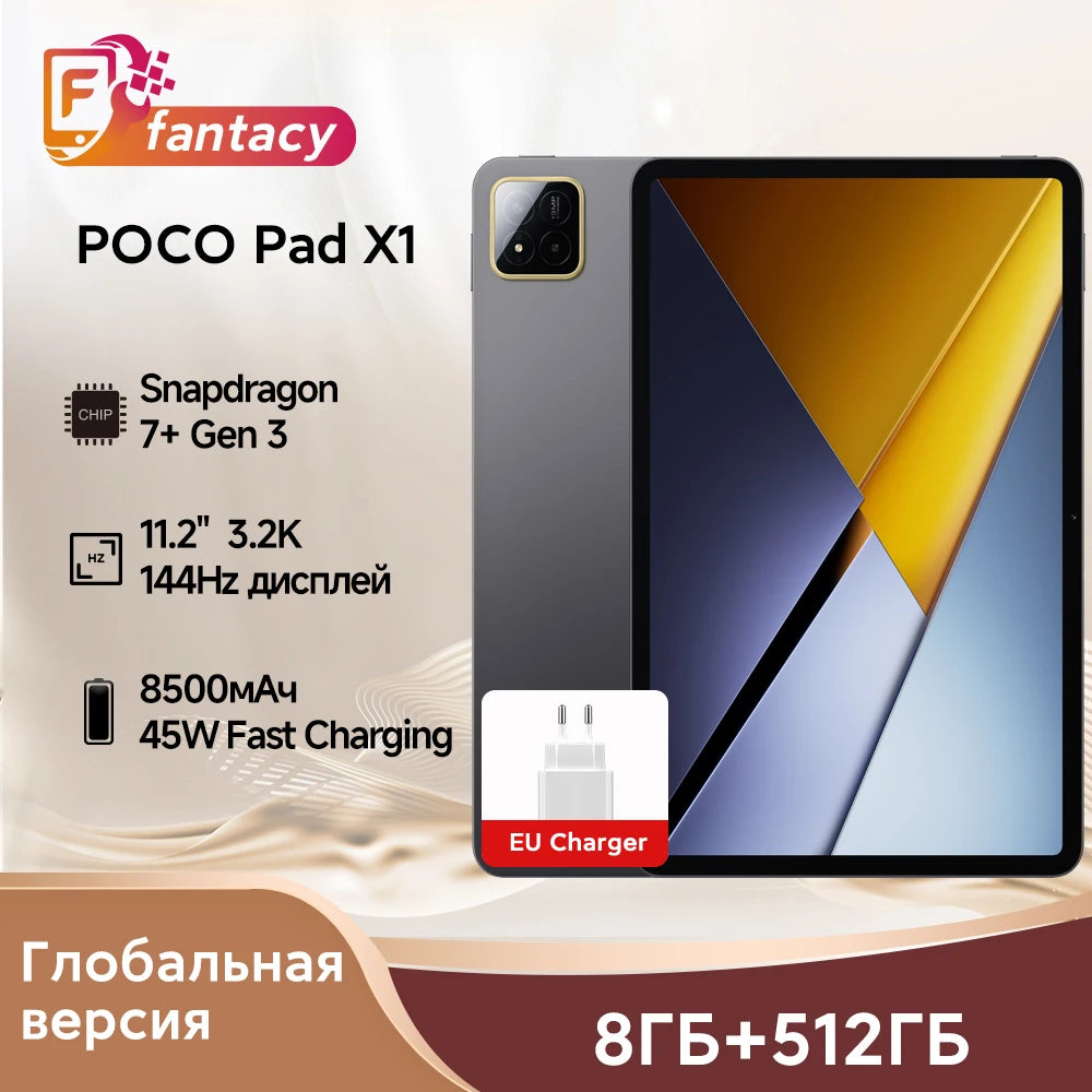 Versión Global POCO Pad X1 Tablet, Snapdragon 7+ Gen 3, CPU Octa Core, Pantalla de 11.2 Pulgadas, 3.2K, 144Hz, Carga Turbo de 45W, Batería de 8850mAh