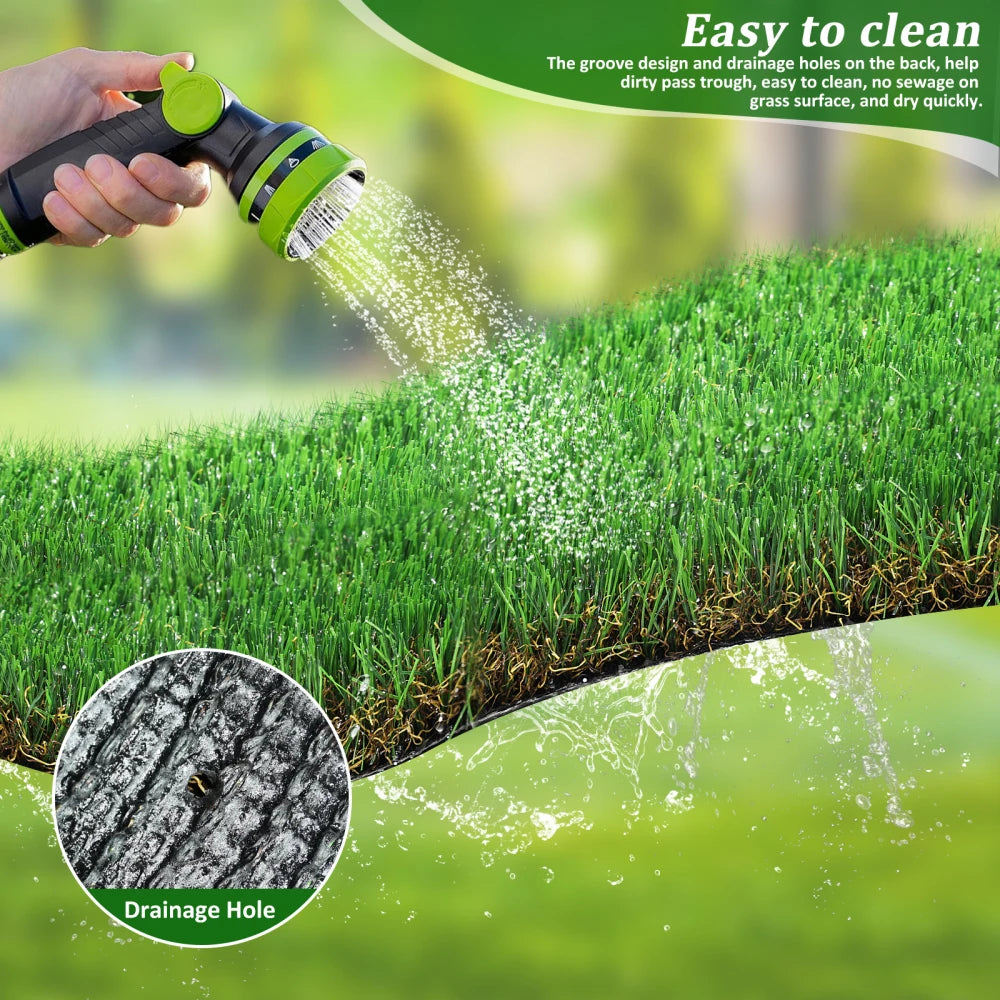 Alfombra de Césped Artificial para Exteriores de 3 pies x 10 pies, Rollo de Césped Sintético Grueso para Patio, Balcón, Jardín, Césped para Perros, Tapete de Drenaje con Altura de Pelo de 1.38 Pulgadas