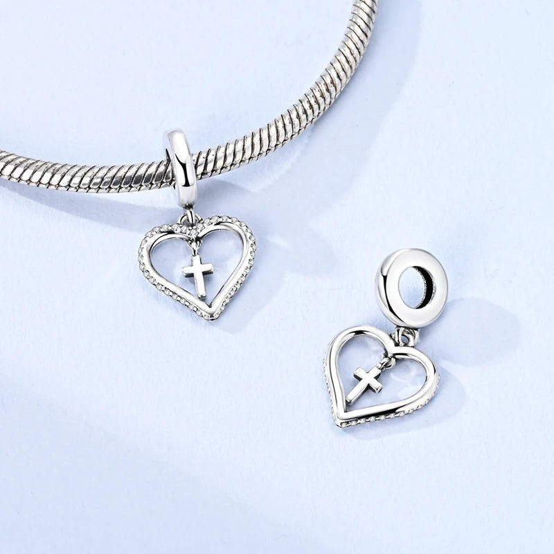 Abalorio de Plata de Ley 925 con Forma de Corazón y Cielo Estrellado, Abalorio Familiar de Madre, Hija e Hermana, Compatible con Pulseras, Colgante, Joyería DIY para Mujer, Regalo