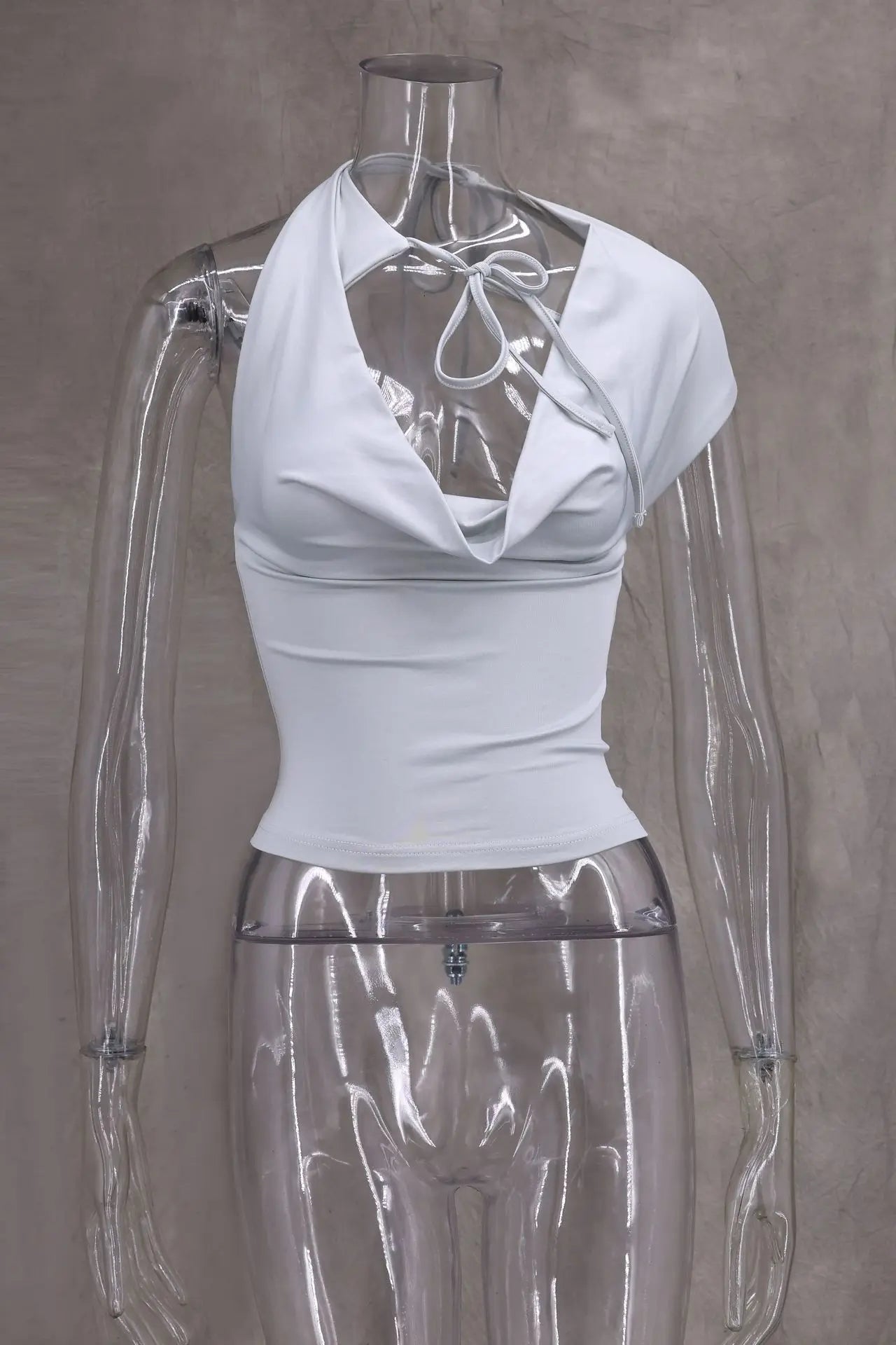 Camisetas sexis con cordones lisos para mujer, camisetas sin mangas con espalda descubierta y cuello Halter elegante, Top corto elástico Y2K para chica joven