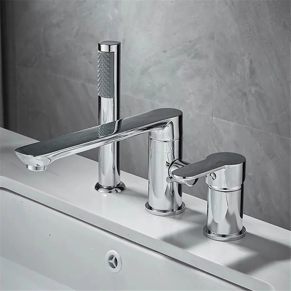 Grifo de bañera de Oro pulido, grifo mezclador de lavabo de bañera generalizado, grifo de ducha de baño de latón negro con cabezal de ducha de mano