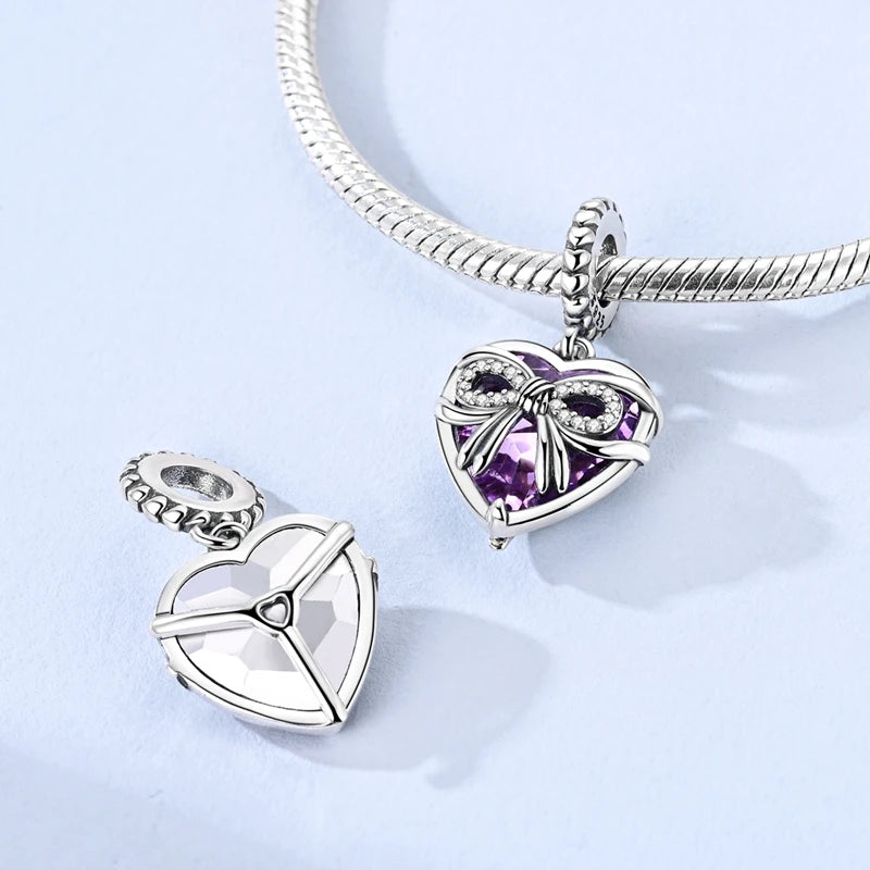 Abalorio de Plata de Ley 925 con Forma de Corazón y Cielo Estrellado, Abalorio Familiar de Madre, Hija e Hermana, Compatible con Pulseras, Colgante, Joyería DIY para Mujer, Regalo