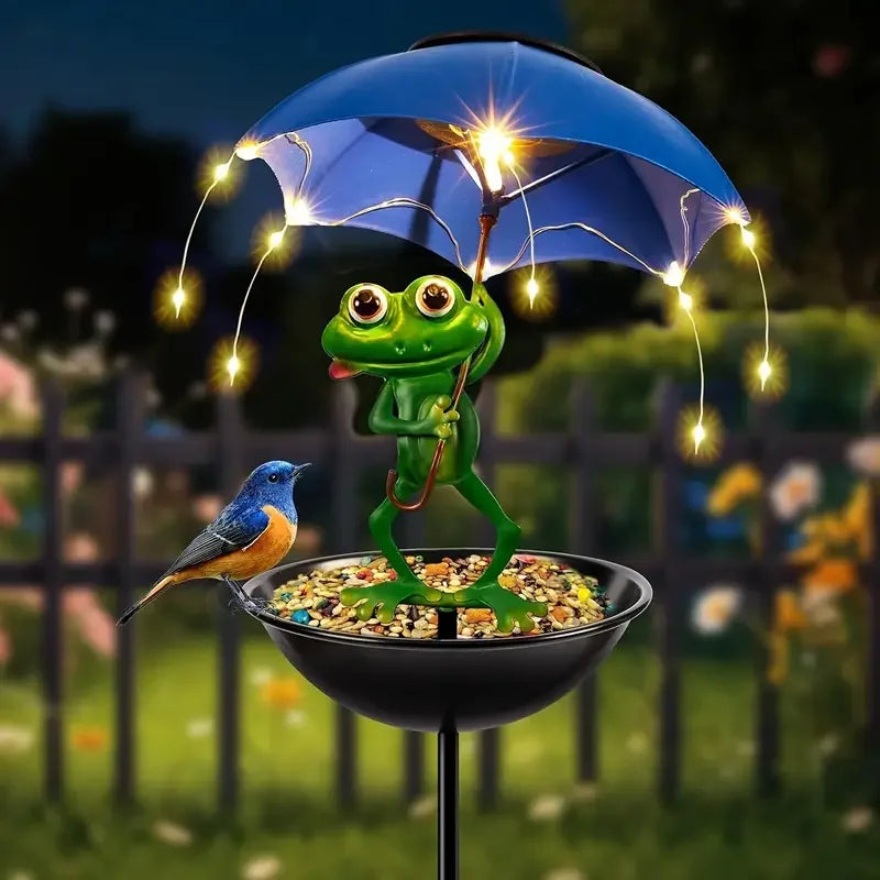 Estatua de rana, lámpara Solar de césped, dispensador de alimentación de colibrí para exteriores, cadena de luces LED alimentada por energía Solar para camino de patio, decoración de jardín y césped