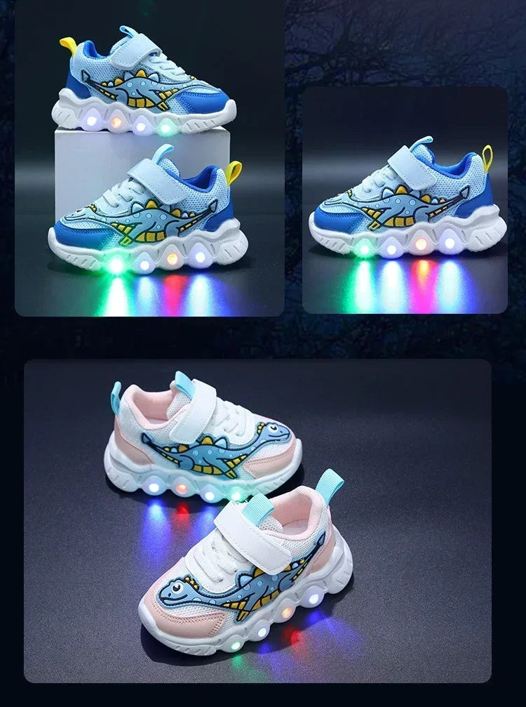 Zapatillas LED informales con bonitos dibujos para niños, zapatos para niñas, zapatos de iluminación transpirables de malla, zapato iluminado para bebés