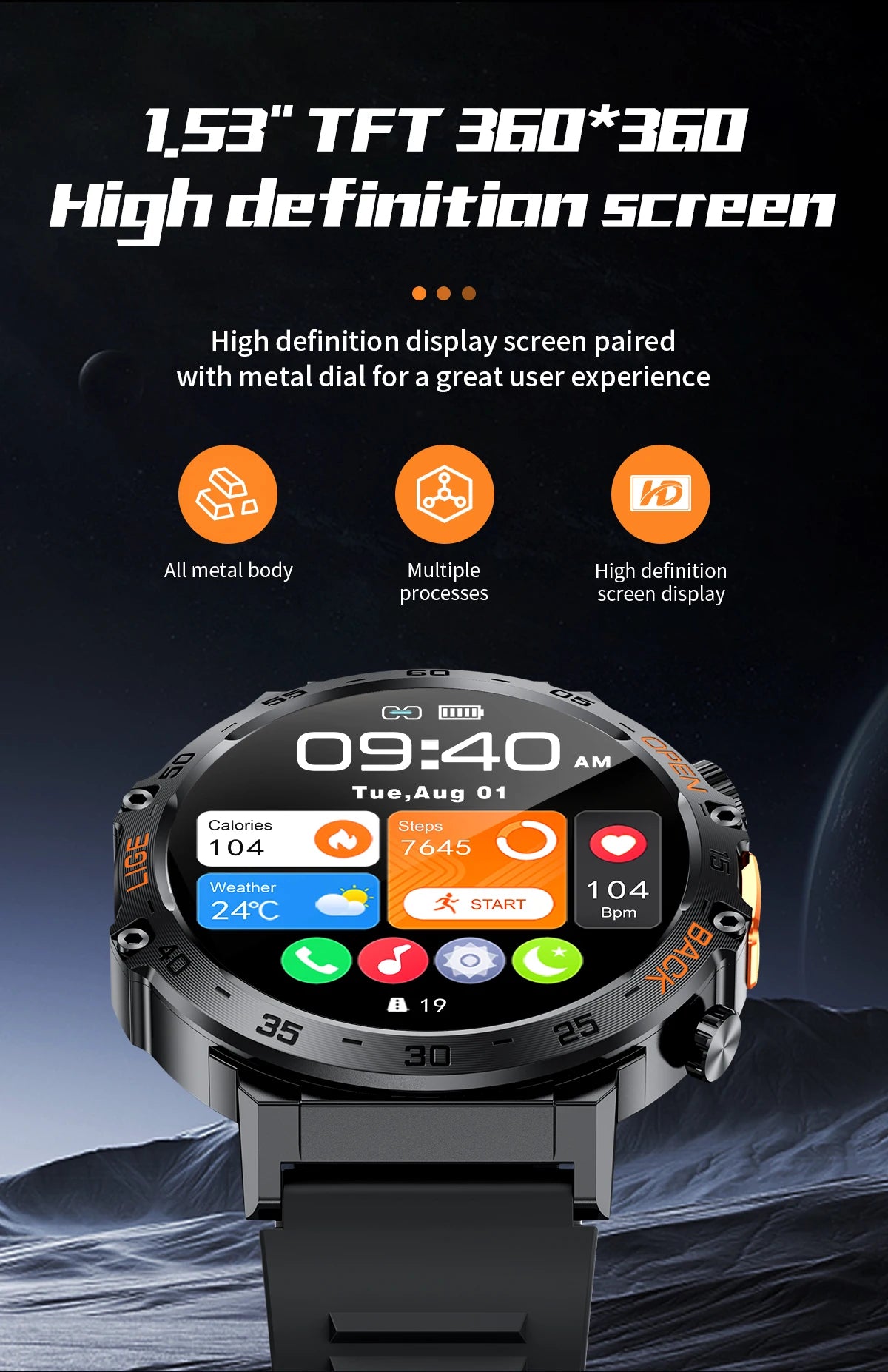 LIGE 2024 reloj inteligente para hombres 360*360 pantalla AMOLED HD relojes deportivos impermeables para Fitness linterna nueva reloj inteligente para hombres para Andrio IOS
