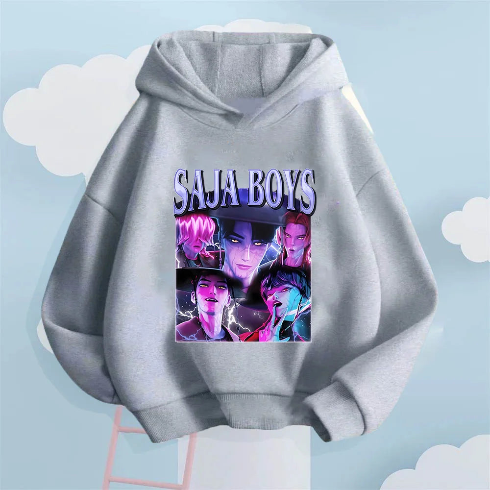 Sudadera con capucha Kpop para hombre y mujer. Esta sudadera con capucha para niños con el estampado Saja es una prenda cómoda y cálida.