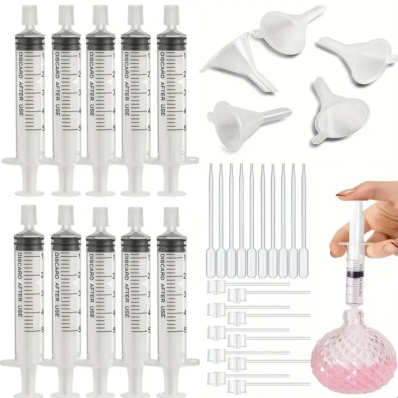 Juego de suplemento de perfume de 20/40 piezas: embudo de plástico, pipeta, cuentagotas y jeringa-idal para viajes y cosméticos de bricolaje