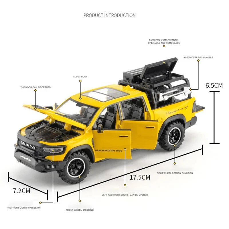 1:32 Dodge RAM Mammoth camioneta todoterreno aleación coche de juguete modelo sonido y luz colección regalo para niños chico