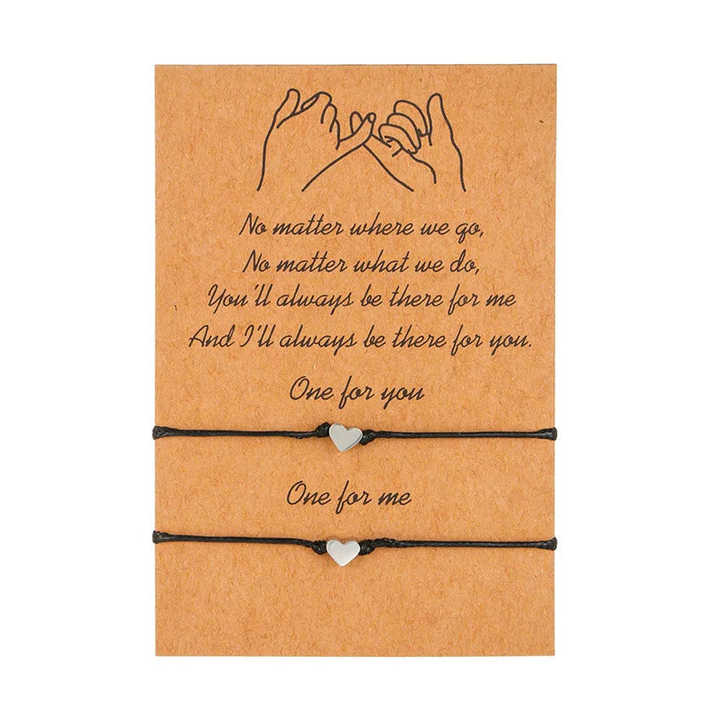 Pulsera de pareja para mujer, cadena de cuerda trenzada hecha a mano, corazón de madre e hija, pulseras con dijes, regalo de joyería de hermana de la amistad de la suerte