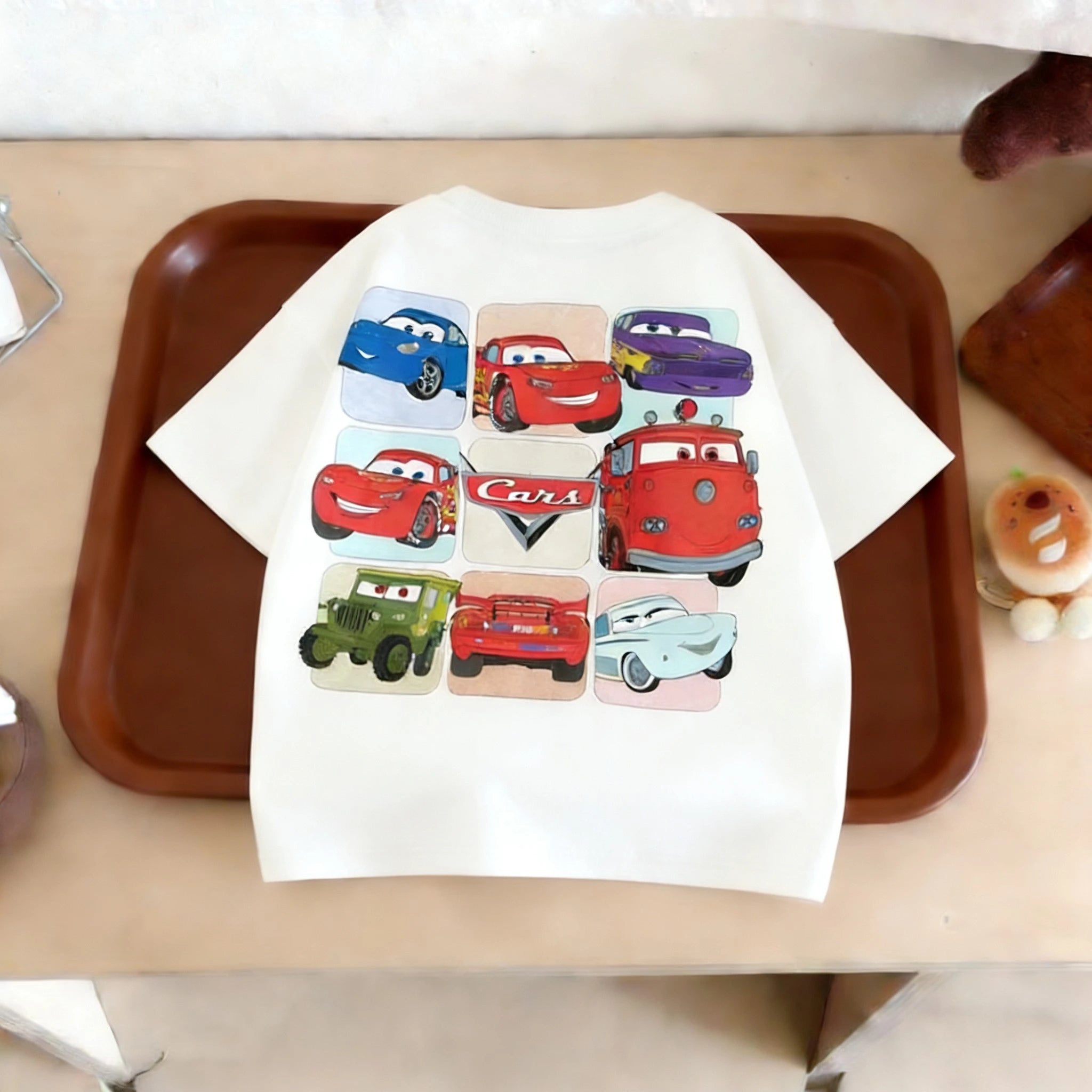 Ropa de verano con estampado de coches de dibujos animados para niños, camisetas de manga corta, ropa para niños, camiseta con cuello redondo, camisetas de disfraz para niños